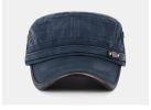 Flat-top Leather-trimmed Vintage Cotton Hat Adjustable -Blue