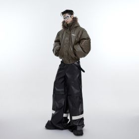 Small Group Deconstructed Plush Patchwork PU Leather Cotton Suit (Option: Brown-L)