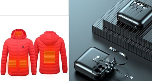 New Heated Jacket Coat USB Electric Jacket Cotton Coat Heater Thermal Clothing Heating Vest Men's Clothes Winter (Option: Red Zone4set-3XL)