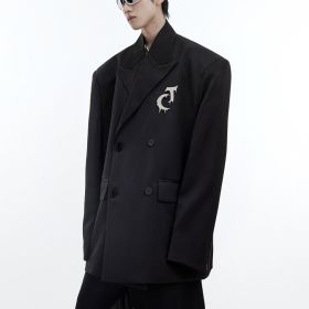 Matte Silhouette Shoulder Pad Suit Jacket (Option: Black-L)