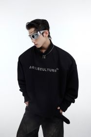 Design Inspired Standing Collar Shoulder Pad Sweater (Option: Black-M)