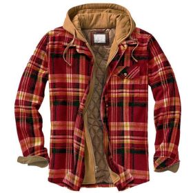Men's Thickened Cotton-padded Coat Loose Hooded Polyester Jacket (Option: Red Stripes-S)