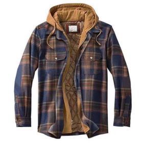 Men's Thickened Cotton-padded Coat Loose Hooded Polyester Jacket (Option: Navy Blue-S)
