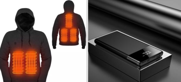 New Outdoor Electric USB Heating Sweaters Hoodies Men Winter Warm Heated Clothes Charging Heat Jacket Sportswear (Option: Blackset-S)