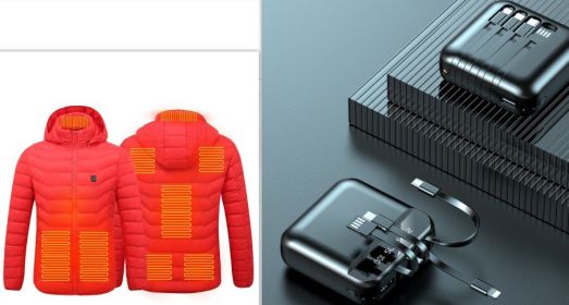 New Heated Jacket Coat USB Electric Jacket Cotton Coat Heater Thermal Clothing Heating Vest Men's Clothes Winter (Option: Red Zone8set-5XL)