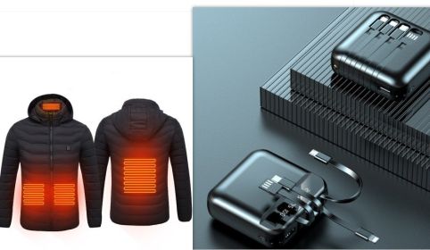 New Heated Jacket Coat USB Electric Jacket Cotton Coat Heater Thermal Clothing Heating Vest Men's Clothes Winter (Option: Black Zone4set-6XL)