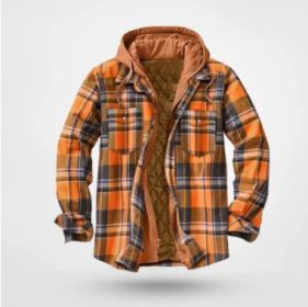 Men's Clothing European And American Autumn And Winter Thickened Cotton-padded Clothes Plaid Long Sleeve (Option: Orange-2XL)
