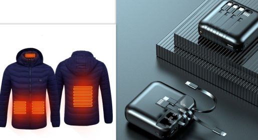 New Heated Jacket Coat USB Electric Jacket Cotton Coat Heater Thermal Clothing Heating Vest Men's Clothes Winter (Option: Blue Zone4set-5XL)