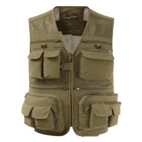 Multi-pocket Men's Professional Photography Vest (Option: Light Khaki-L)