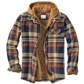 Men's Thickened Cotton-padded Coat Loose Hooded Polyester Jacket (Option: Khaki Stripe-S)