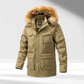 Pure Cotton Coat Cotton-padded Coat New Loose Casual Mid-length Jacket (Option: Khaki-L)