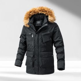 Pure Cotton Coat Cotton-padded Coat New Loose Casual Mid-length Jacket (Option: Black-XL)