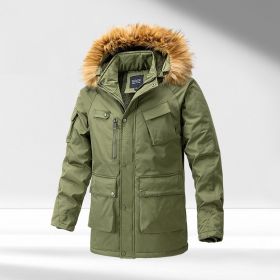 Pure Cotton Coat Cotton-padded Coat New Loose Casual Mid-length Jacket (Option: Army Green-L)