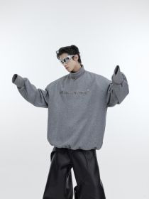 Design Inspired Standing Collar Shoulder Pad Sweater (Option: Grey-S)