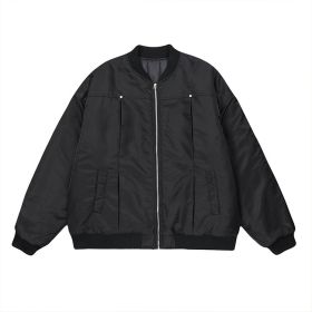 American Retro Pilot Jacket Sleeve Drawstring Design Solid Color Style Cotton Coat Jacket Tide (Option: Black-S)