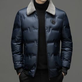 Men's Cotton-padded Jacket Winter Fur Collar Coat Men's Casual Jacket (Option: 82261 Dark Blue-L)