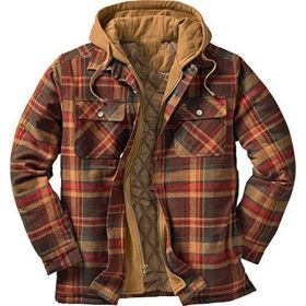 Men's Thickened Cotton-padded Coat Loose Hooded Polyester Jacket (Option: Brown-M)