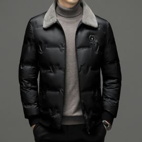 Men's Cotton-padded Jacket Winter Fur Collar Coat Men's Casual Jacket (Option: 82261 Black-XL)