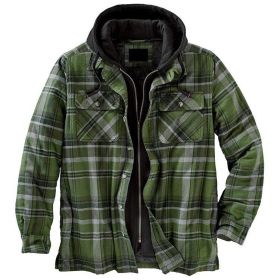 Men's Thickened Cotton-padded Coat Loose Hooded Polyester Jacket (Option: Black Green-5XL)