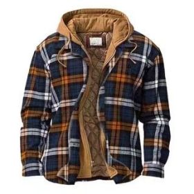 Men's Thickened Cotton-padded Coat Loose Hooded Polyester Jacket (Option: Navy Blue Stripes-5XL)